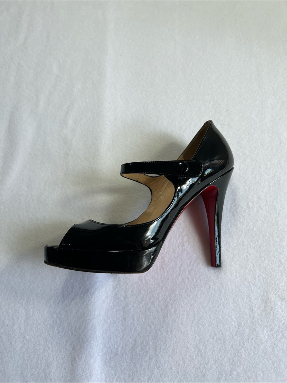 Christian Louboutin Black Patent Mary Jane Peep-Toe Platform Pumps - Picture 7 of 7